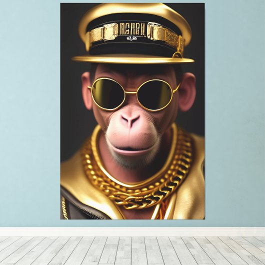 Cooler Affe mit Goldkette und Sonnenbrille Canvas Afdruk (Insitu (Houten vloer))