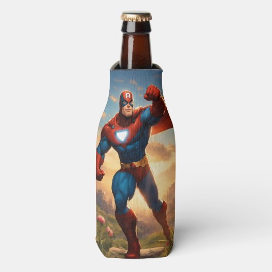 Cooler"Cool Hero Vibes: Superheld-geïnspireerde fl Flesjeskoeler (Fles Voorkant)