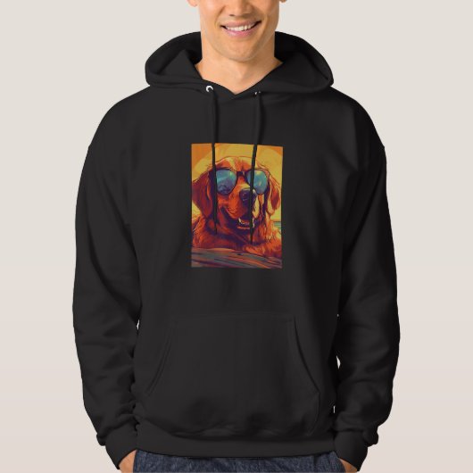 Cooler Golden Retriever Dog With Sunglasses In Sum Hoodie (Voorkant)