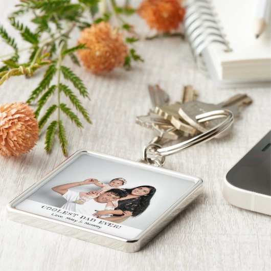 Coolest Dad Ooit Foto Vaderdag Herinneringen Gift Sleutelhanger (Zijkant)