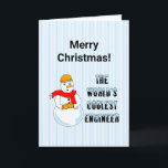 Coolest Engineer Snowman Christmas Kaart<br><div class="desc">Een sneeuwman met een hard pet met tekst De meest coole ingenieur ter wereld is een humoristisch technisch ontwerp. Fun giften voor studenten en ingenieurs voor verjaardagen en de winterse feestdagen.</div>