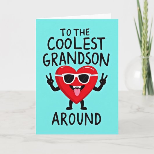 Coolest Grandson Heart Birthday Card Kaart (Voorkant)
