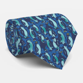 COOLEST Navy Blue Allover Penguin Pattern Stropdas