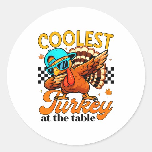 Coolest Turkey At Table Funny Bird Toddler Boys Th Ronde Sticker (Voorkant)