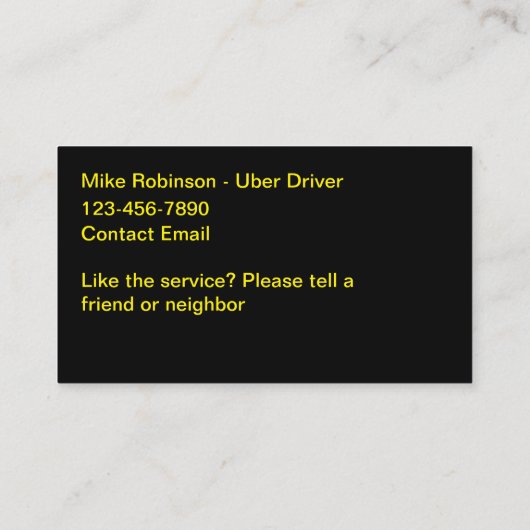 Coolest Uber Ride Hailing Visitekaartjes (Achterkant)