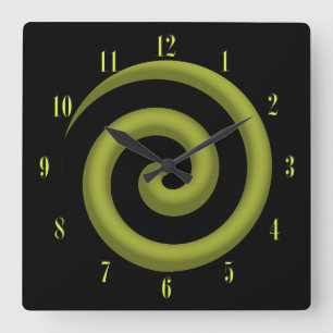 Coolest Yellow and Black Spiral Wall Clock Vierkante Klok