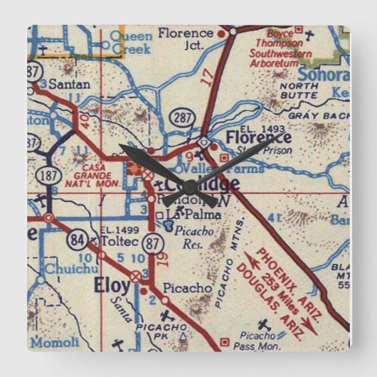 Coolidge Arizona  Map Vierkante Klok (Voorkant)