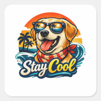 Coolle hond bij zonsondergang vierkante sticker
