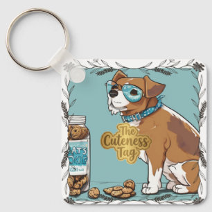 Coolle hond met bril & koekjestop metalen sleutelh sleutelhanger