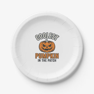 Coolste Pompoen in de Patch Vintage Halloween Over Papieren Bordje