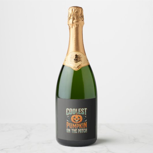 Coolste Pompoen Op Het Perceel Halloween-ontwerp_1 Sparkling Wijnetiket (Voorkant)