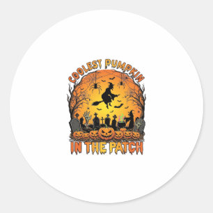 Coolste Pompoenveld Halloween Heks Spinnen Graf Ronde Sticker