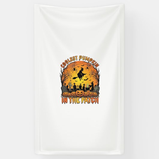 Coolste Pompoenveld Halloween Heks Spinnen Graf Spandoek (Verticaal)
