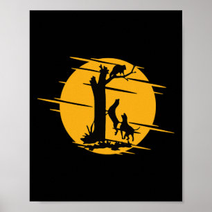 Coon Hound Dog Treing a Raccoon Howling - Fun Coo Poster