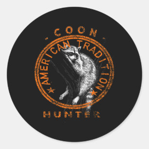 Coon Hunter American Patriotic Raccoon Hunting Tra Ronde Sticker