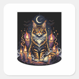 Coon met kaarsen - Maine Coon Halloween Vierkante Sticker