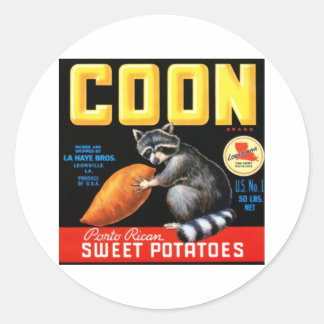 Coon zoete aardappelen ronde sticker