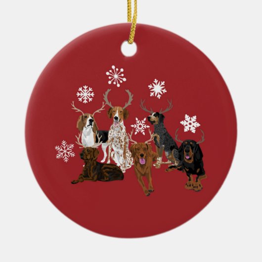 Coonhound Antlers red Keramisch Ornament (Voorkant)