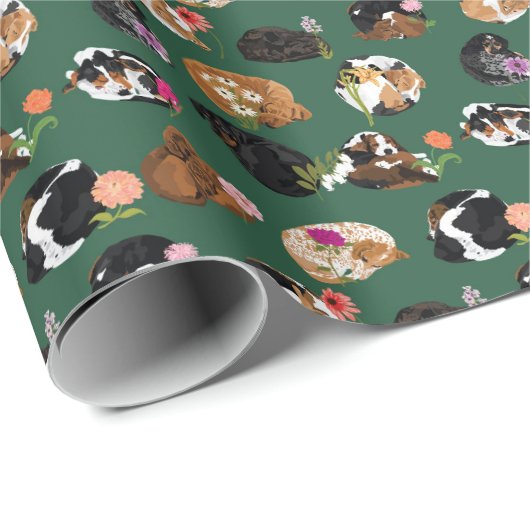 Coonhound Curl Floral Cadeaupapier (Rol Hoek)
