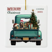 Coonhound Dog Retro Truck Kerstmis Keramisch Ornament (Achterkant)