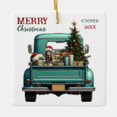 Coonhound Dog Retro Truck Kerstmis Keramisch Ornament (Voorkant)