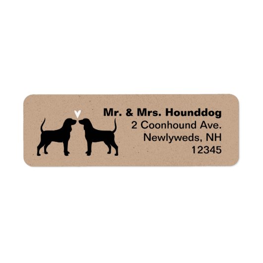Coonhound Dog Silhouettes met hartadres Etiket (Voorkant)
