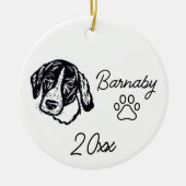 Coonhound hond aangepaste naam & jaar lijn kunst keramisch ornament (Voorkant)