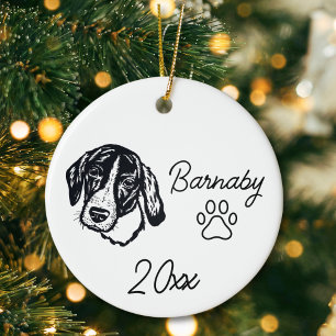 Coonhound-hond Aangepaste naam & Jaar Lijntekening Keramisch Ornament