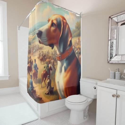 coonhound hondenschilderij douchegordijn (In situ)