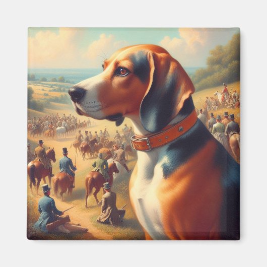  coonhound hondenschilderij magneet (Voorkant)