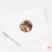 coonhound hondenschilderij ronde sticker (Envelop)