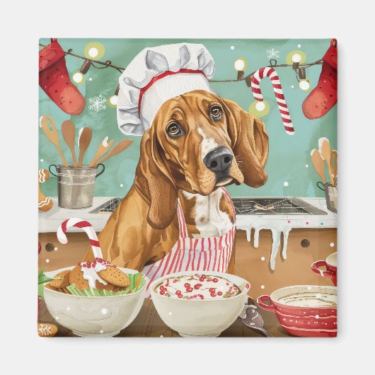 Coonhound Kerstbak: Festieve Kerstmis Magneet (Voorkant)