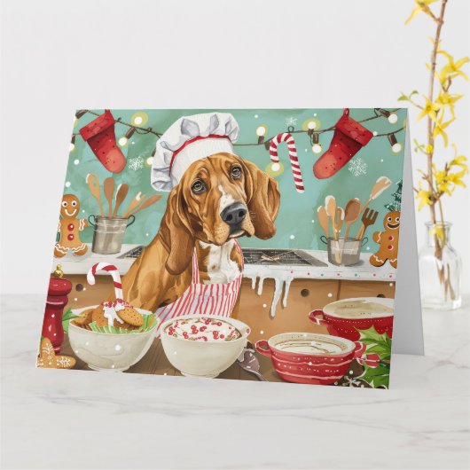 Coonhound Kerstbakfeest: Festieve Kerstmis Kaart (Gele Bloem)