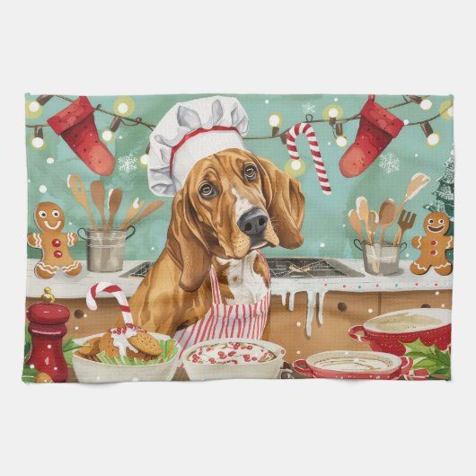 Coonhound Kerstbakfeest: Festieve Kerstmis Theedoek (Horizontaal)