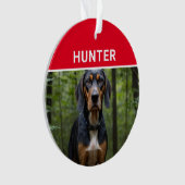 Coonhound met de naam van de hond en kerstfoto ornament (voorkant)