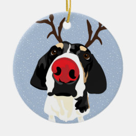 Coonhound Rudolph Keramisch Ornament