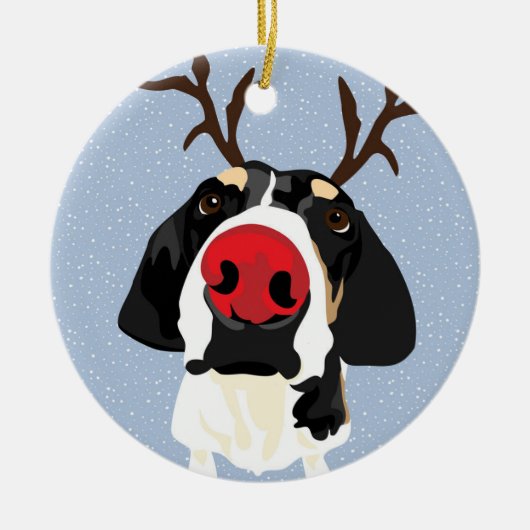 Coonhound Rudolph Keramisch Ornament (Voorkant)