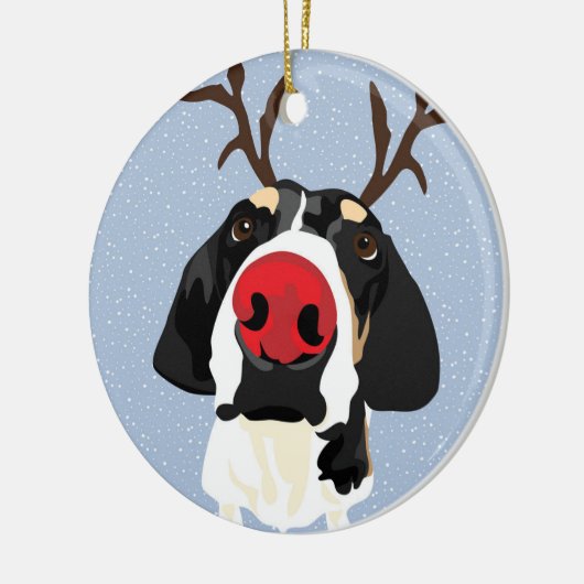 Coonhound Rudolph Keramisch Ornament (Links)
