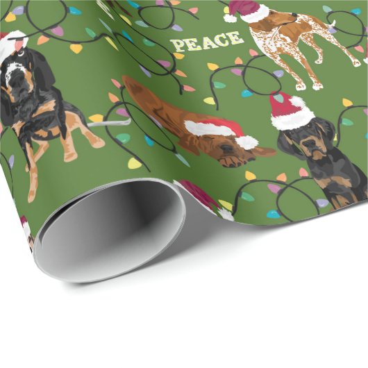 Coonhound Santa Green Cadeaupapier (Rol Hoek)