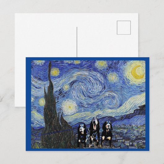Coonhound Sterrennacht, fijn kunstspleet Briefkaart (Voorkant / Achterkant)