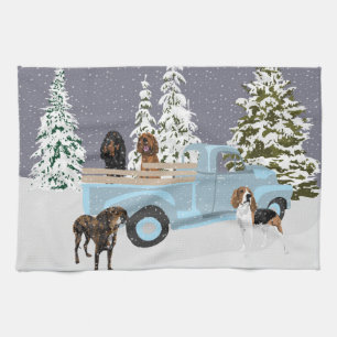 Coonhound Truck in de sneeuw Theedoek