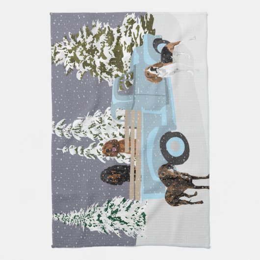 Coonhound Truck in de sneeuw Theedoek (Verticaal)