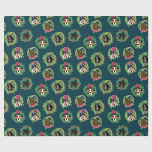 Coonhound Wreaths marine Cadeaupapier (Zoom)