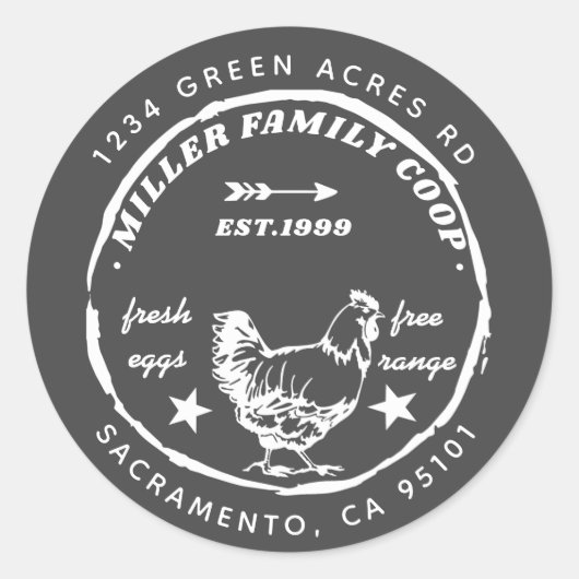 " coop " - kippen " - retouradres ronde sticker (Voorkant)