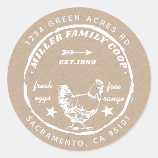" coop " - kippen " - retouradres ronde sticker (Voorkant)