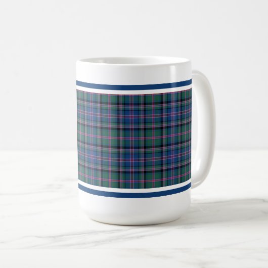 Cooper Clan Scottish Tartan Green en Blue Pset Koffiemok (Voorkant rechts)