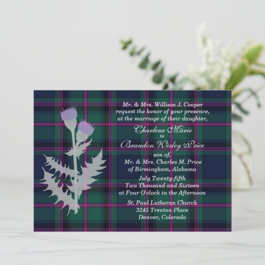 Cooper Clan Tartan Plaid Huwelijksuitnodiging Kaart (Staand voorkant)