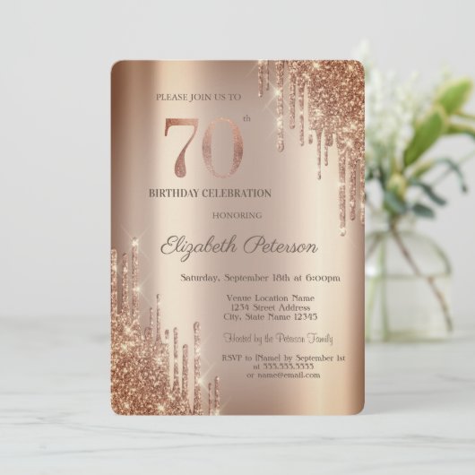 Cooper Glitter Drips 70e verjaardag Kaart (Staand voorkant)