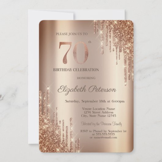 Cooper Glitter Drips 70ste verjaardag Kaart (Voorkant)