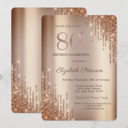 Cooper Glitter Drips 80e verjaardag Kaart (Voorkant / Achterkant)